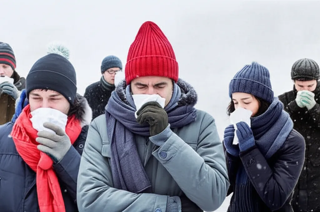 겨울철 감기가 자주 발생하는 이유를 보여주는 이미지